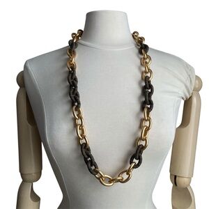 ALEXIS BITTAR | Gold & Brown Long Chain Link Statement Necklace